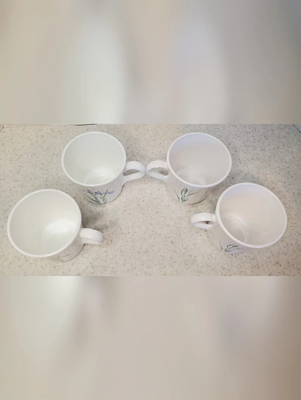 Vintage Corelle Corning Shadow Iris Coffee Mugs Set of 4 Floral Cups 3.5